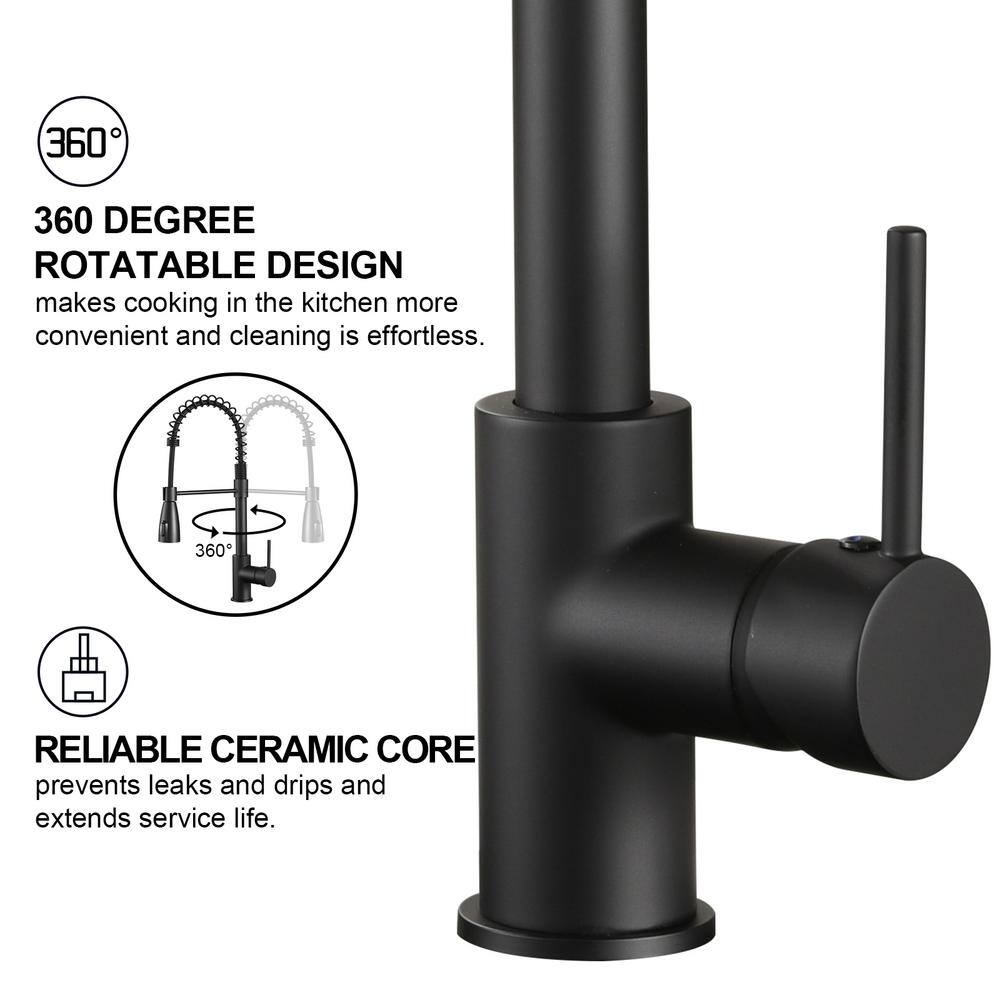 Zalerock Sensor Single-Handle Pull-Down Sprayer Kitchen Faucet in Matte Black WTHG003