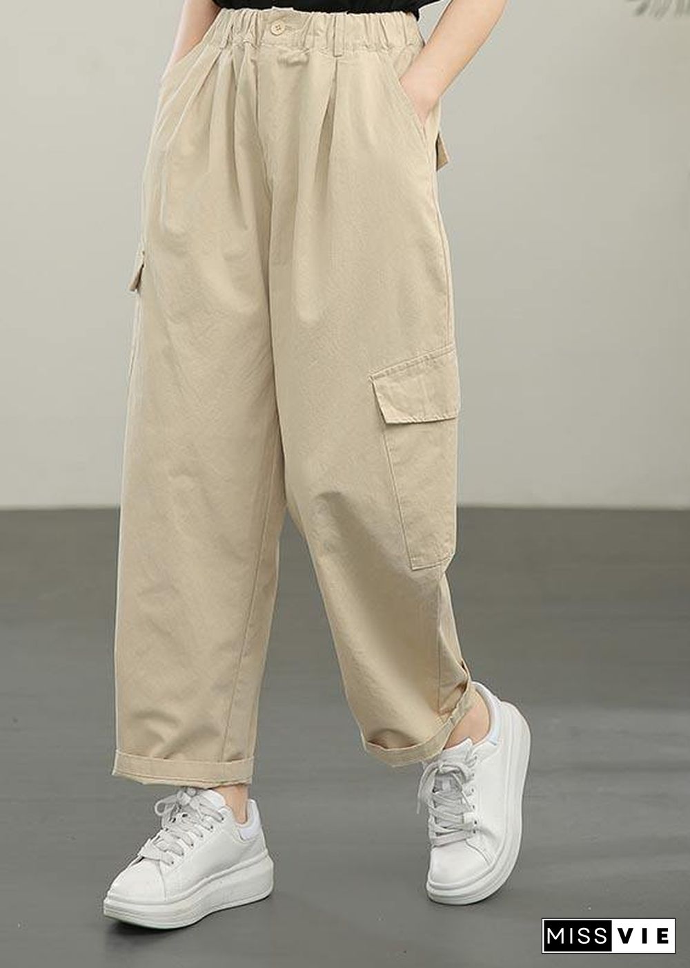 Boutique Khaki Button Harem Pants Summer