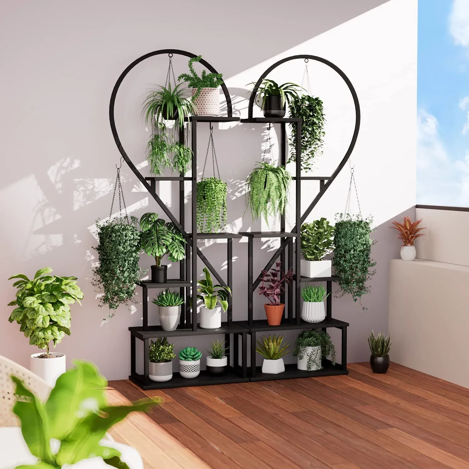 Metal Plant Stand Indoor with Wheels, Creative Heart Shape Plant Shelf Holder, 6 Tier Tall Plant Stand for Indoor Plants Multiple Plant Rack for Home Decor, Balcony, Patio, Garden.Extra Gardening Tools &Screwdriver Drill Bit as gifts