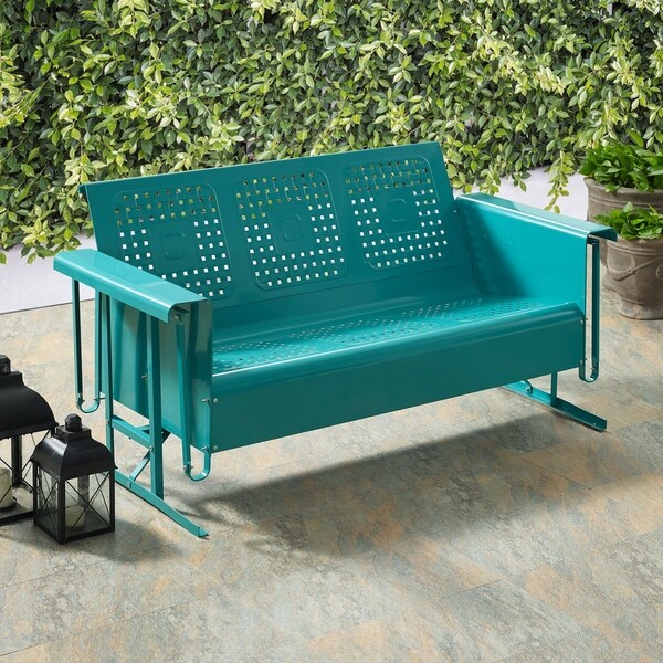 Crosley Bates Retro Outdoor Sofa Glider In Turquoise