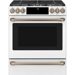 Cafe 30 in. 5.6 cu. ft. Smart Gas Range with Self-Clean Oven in Matte White Fingerprint Resistant CGS700P4MW2