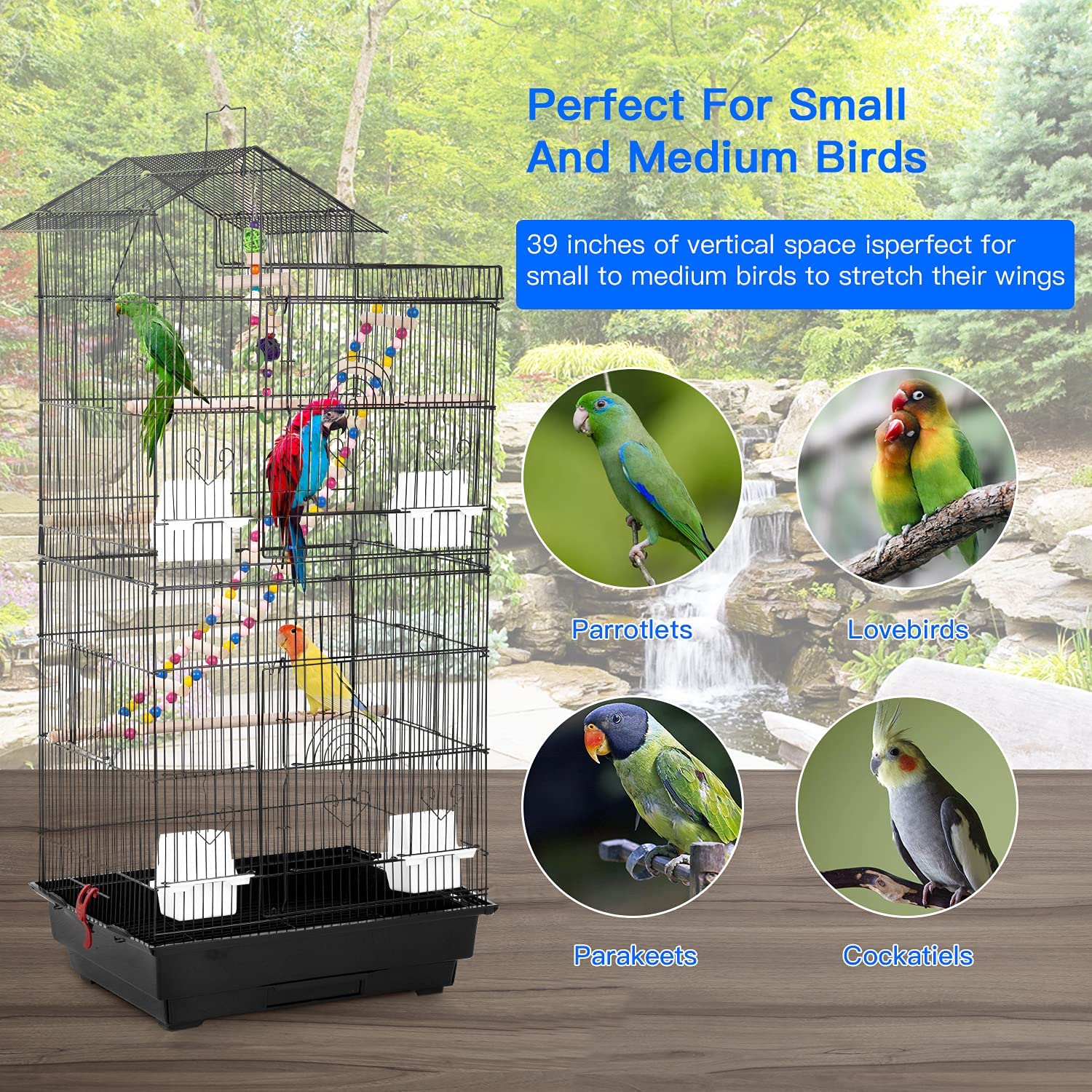 Bestpet 39-inch Roof Top Large Flight Parrot Bird Cage Accessories