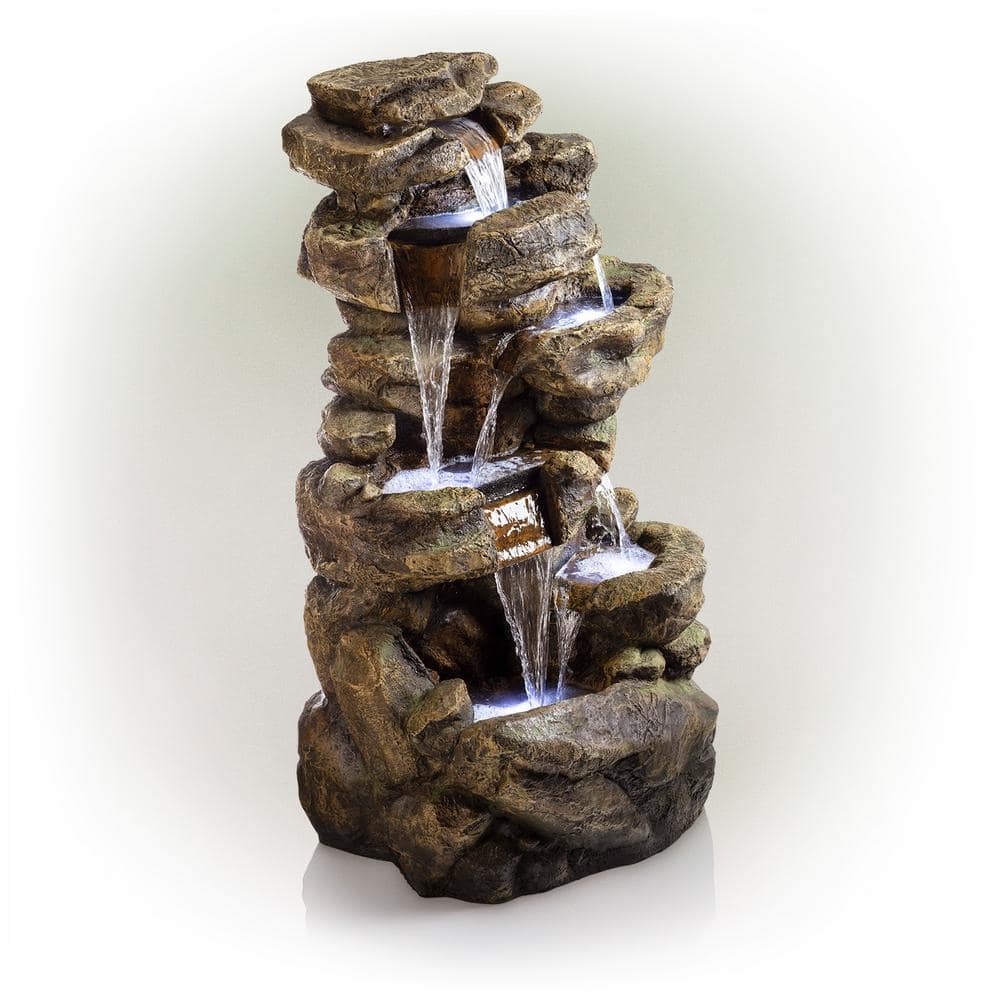 Alpine Corporation 51 in. Tall Outdoor 6-Tier Amazonian Rainforest Waterfall Fountain with 30 LED Lights TZL198