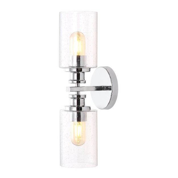 Led 2 light Jules Edison Cylinder Iron seeded Glass Contemporary Wall Sconce Chrome Jonathan Y