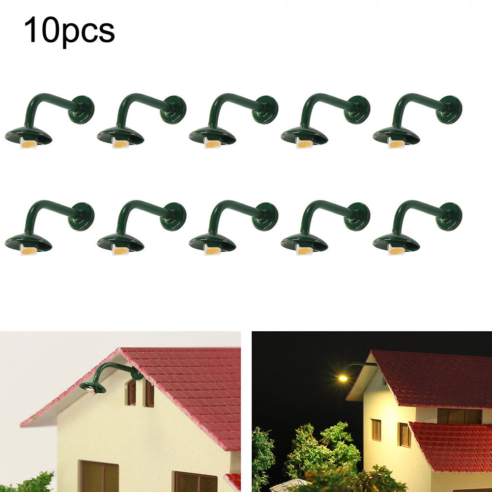 10pcs Model Railway HO Scale 1:87 Hanging Lamp Outdoor Wall Goose Neck Light LED