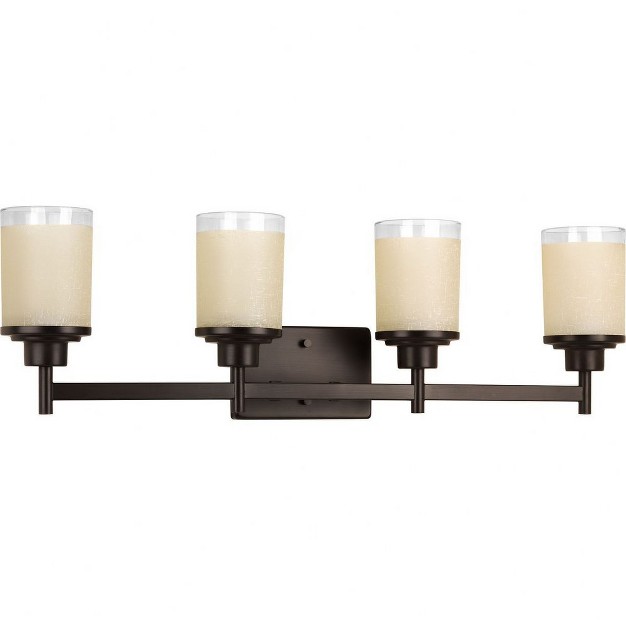 Progress Lighting Alexa Collection 4 light Bath Fixture Antique Bronze White Linen Glass Shade