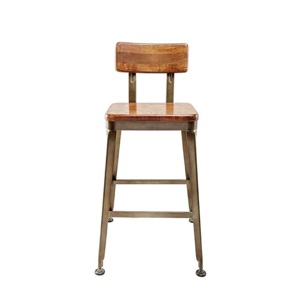 Brocha counter Stool， 26 seat height and Solid Metal frame with solid wood.