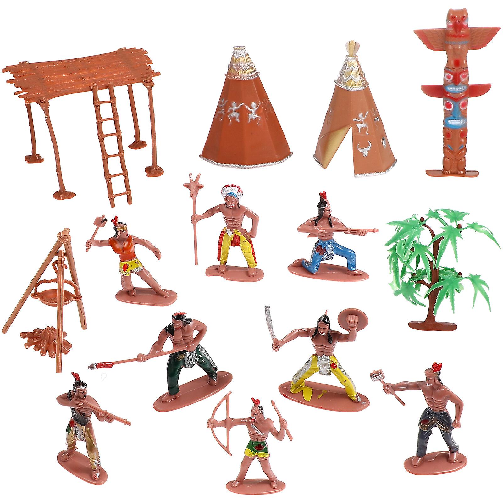 1 Set Indian Figurines American Indian Figures Models Sand Table Toys Primitive Tribe Adornments