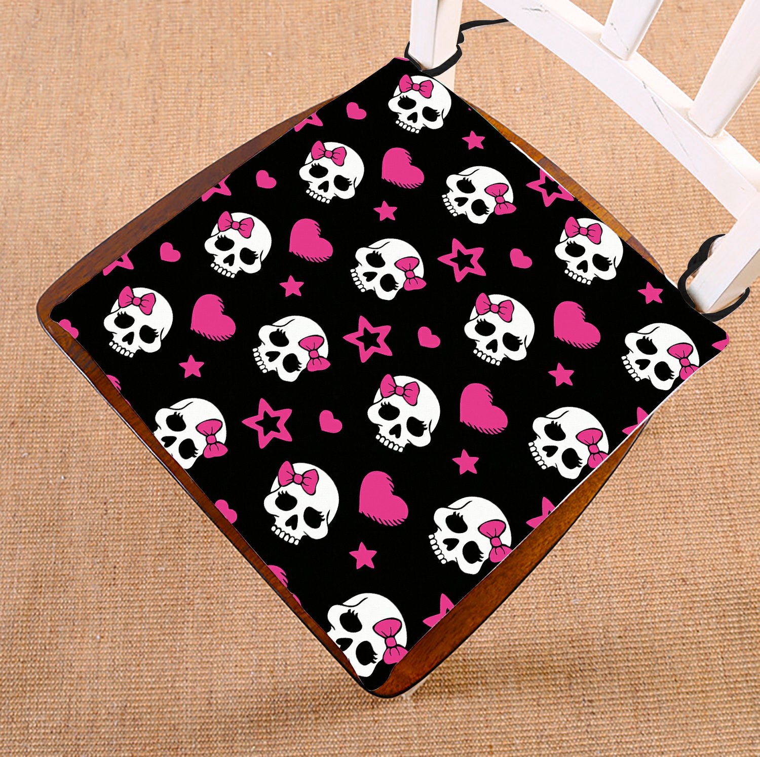 GCKG Pink Bowknot Love Skull Chair Pad Seat Cushion Chair Cushion Floor Cushion with Breathable Memory Inner Cushion and Ties Two Sides Printing 16x16 inches