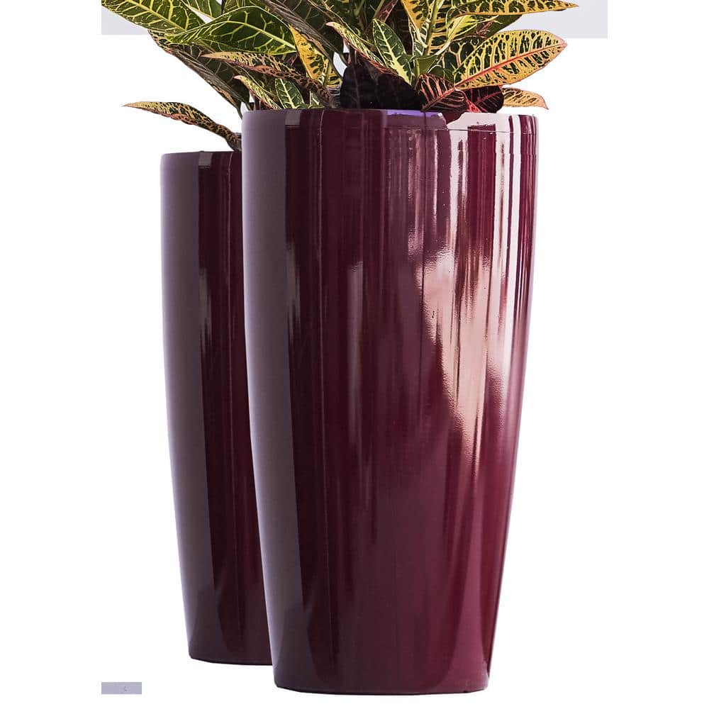 XBRAND 30 in. Tall Red Plastic Nested Self Watering Indoor/Outdoor Tall Round Planter Pot (Set of 2) PL3585RD