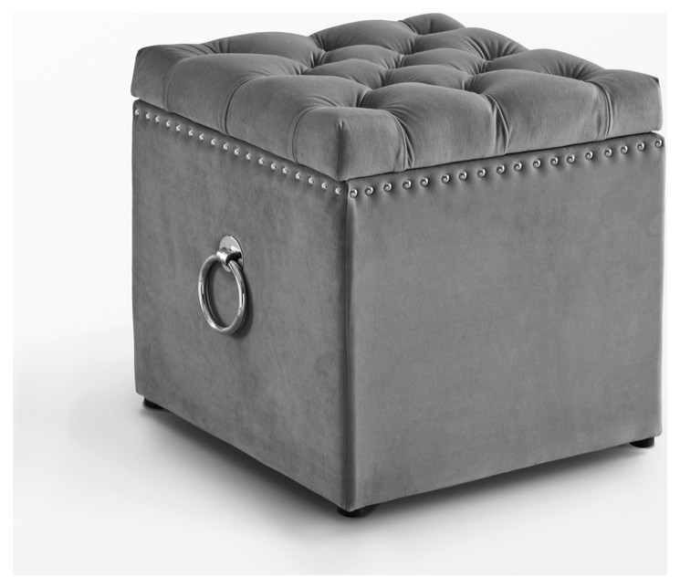 18 quotGray Velvet And Black Tufted Storage   Footstools And Ottomans   by HomeRoots  Houzz