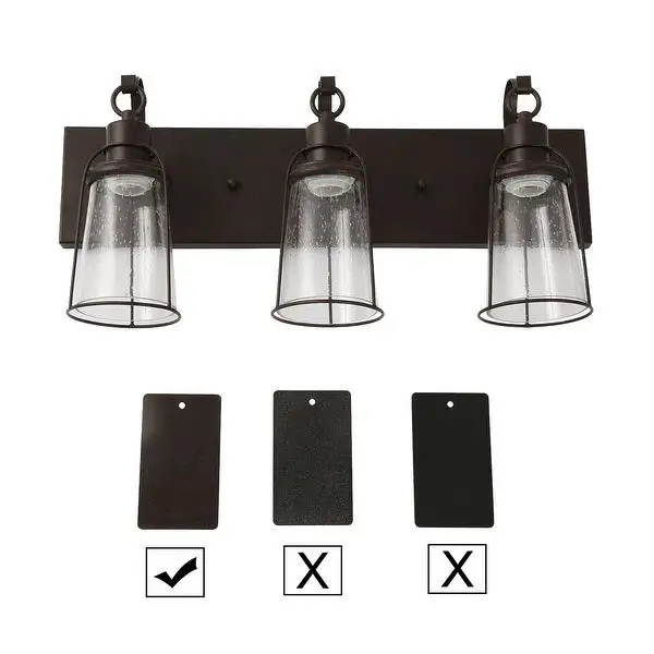 Farmhouse 3-Light Bronze Bathroom Vanity Lights Metal Cage Wall Sconces with Seeded Glass - 22