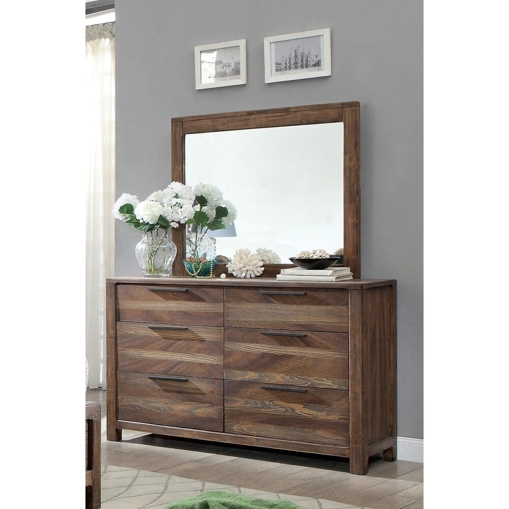 Lome Rustic Brown Wood 6 Drawer 2 Piece Dresser and Mirror Set by Furniture of America