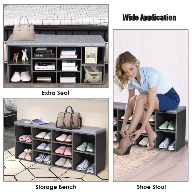 Tangkula Adjustable 10 cube Organizer Bench Entryway Padded Shoe Storage Bench