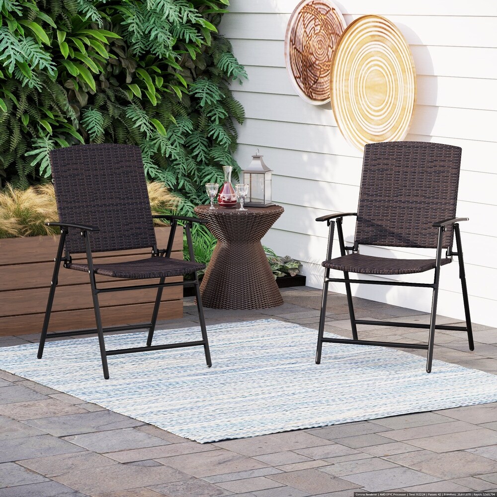 PHI VILLA 3/5 Piece Patio Rattan Folding Dining Set with 9ft Umbrella