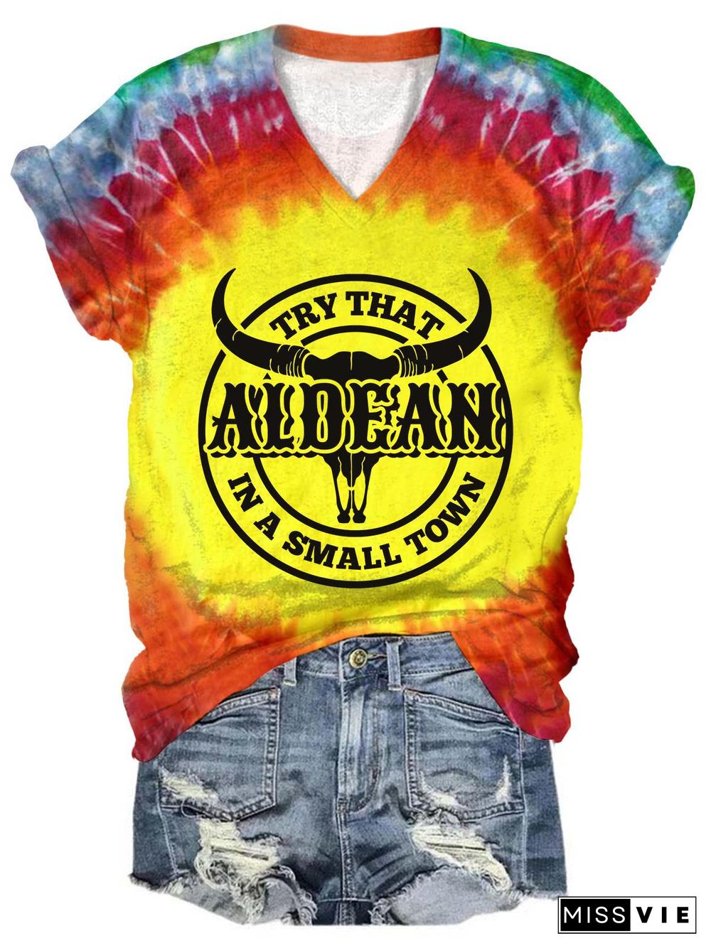 Women's Tie-Dye Word Print Casual T-shirt