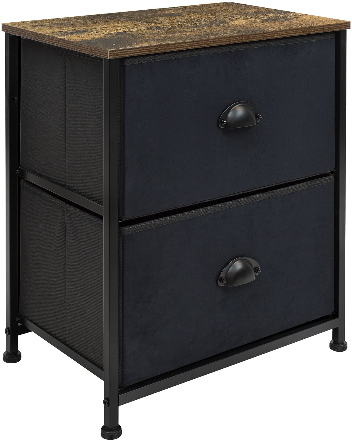 Sorbus Nightstand - 2 Drawer Fabric Dresser, Small Dressers for Bedroom, Storage Organizer Dresser for Home, Hallway, Office, College Dorm, Steel Frame, Rustic Wood Top, (Black)