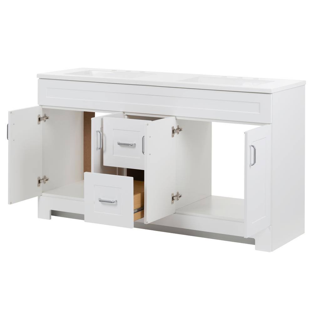 Glacier Bay Trudie 60.25 in. W x 18.75 in. D x 35 in. H Bath Vanity in White with White Cultured Marble Top TD60P2-WH