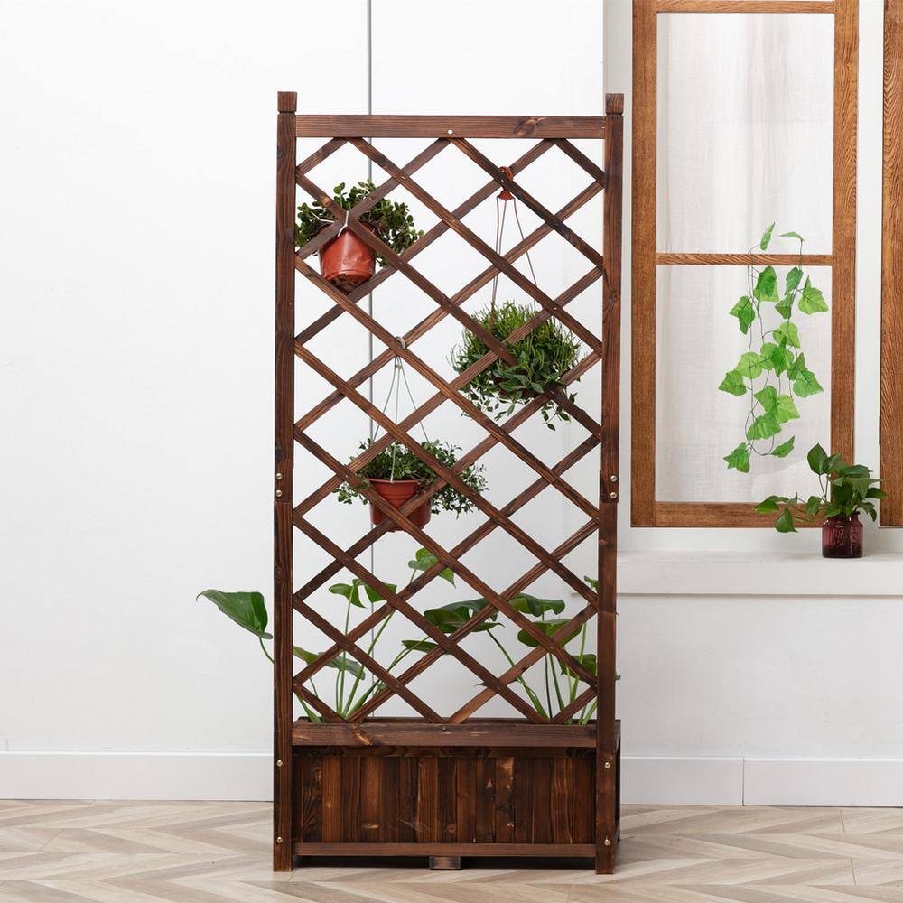 Anraja 67 in. Wood Brown Planter Box with Trellis Outdoor for Plants KD-68BB