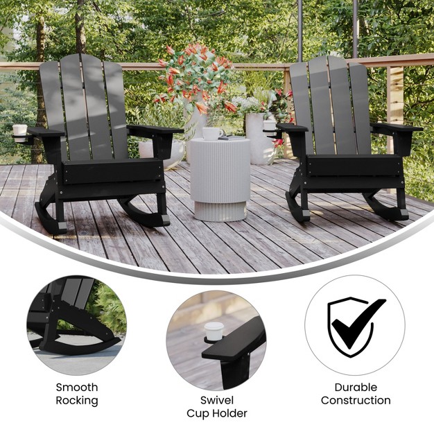 Emma And Oliver Set Of 2 Adirondack Rocking Chairs With Cup Holders Weather Resistant Hdpe Adirondack Rocking Chairs