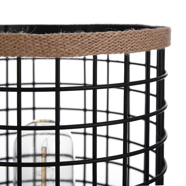 Metal Table Lamp With Caged Shade Black natural Stylecraft