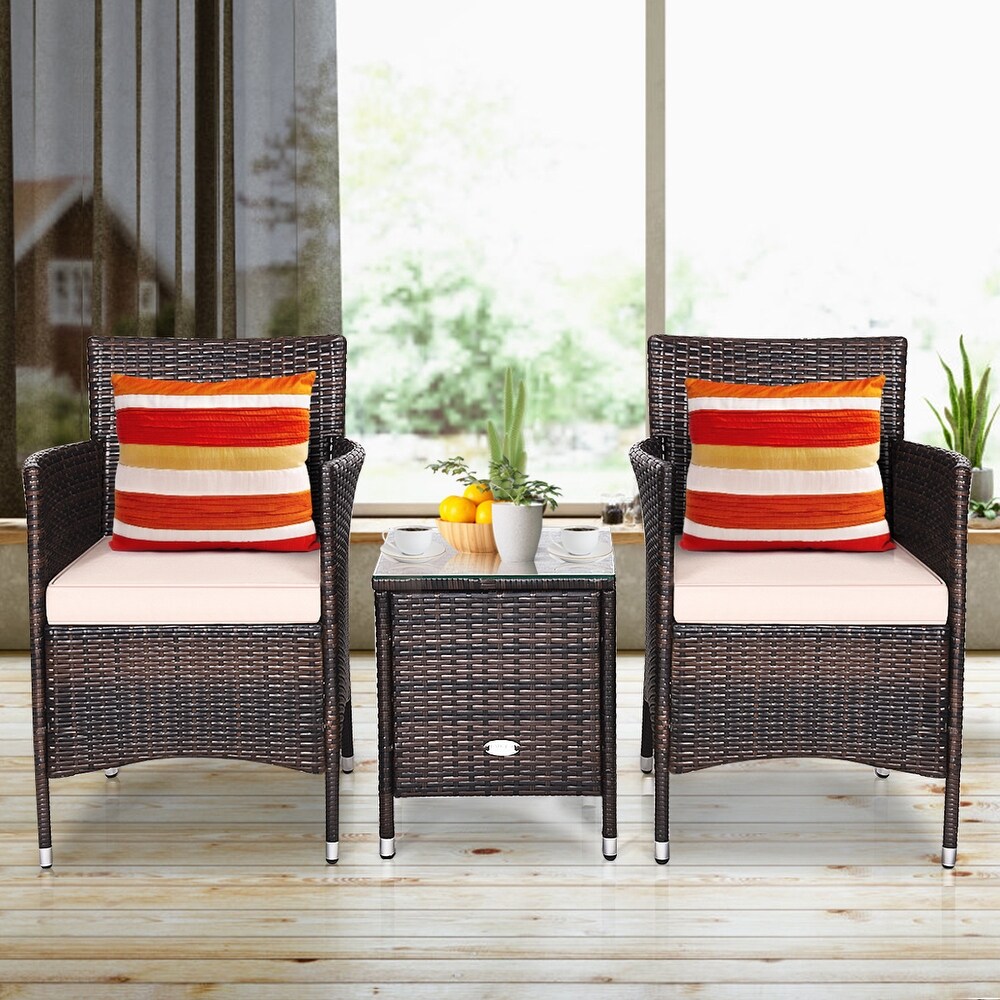 Gymax 3PCS Patio Rattan Chair   Table Furniture Set Outdoor w/ Beige   See Details