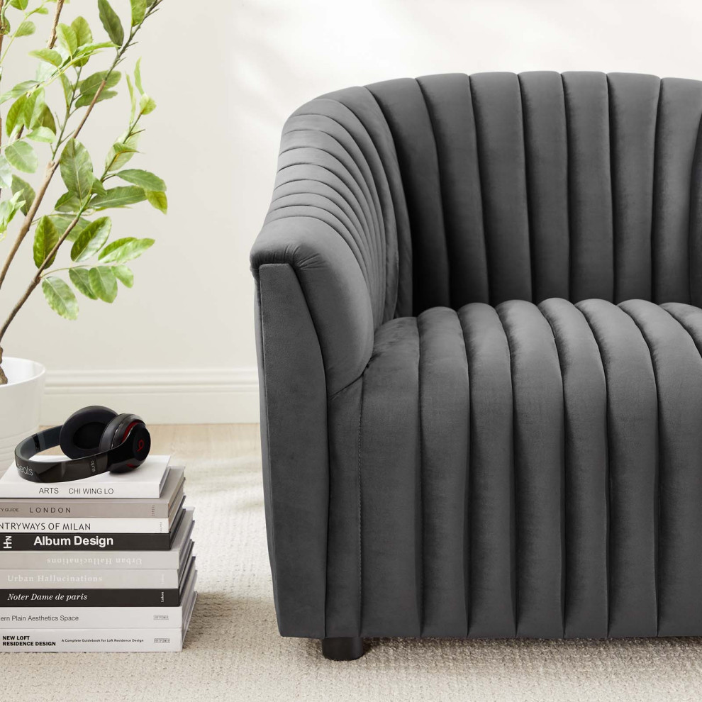 Announce Performance Velvet Channel Tufted Armchair  Charcoal   Transitional   Armchairs And Accent Chairs   by Homesquare  Houzz