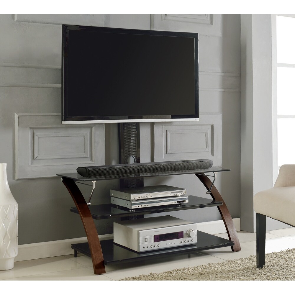 56.62 In. Elie Modern Concept Flat Panel Bentwood Glass TV Stand