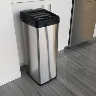 iTouchless 14 Gallon Sliding Lid Touchless Sensor Trash Can with AbsorbX Odor Control System Stainless Steel for Kitchen Office IT14SC