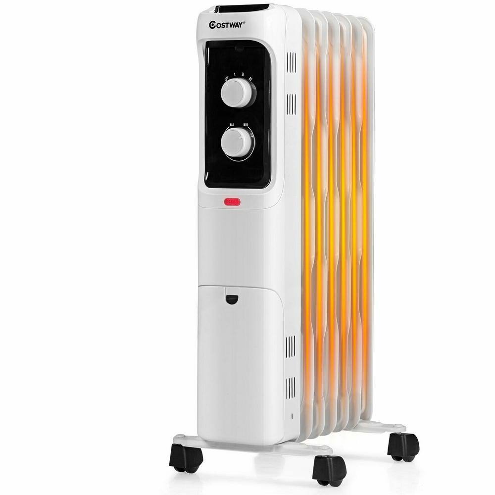 Costway 1500-Watt Electric Oil-Filled Radiant Space Heater with Adjustable Thermostat EP24919US-WH