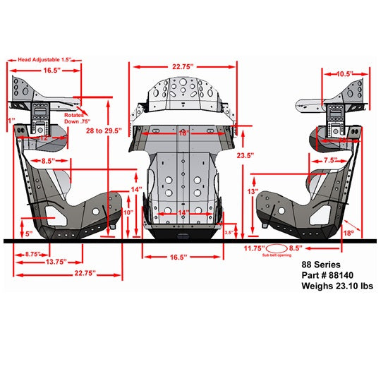 Kirkey 88185KIT 18.5 in. 88 Series Full Containment Seat with Black Cover