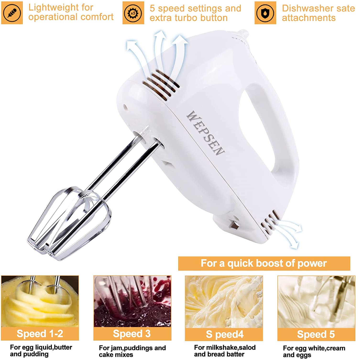 Hand Mixer Mixing Bowls Set, Upgrade 5-Speeds Handheld Mixers with 5 Nesting Stainless Steel Mixing Bowl, Measuring Cups and Spoons Whisk Blender Kitchen Cooking Baking Supplies For Beginner