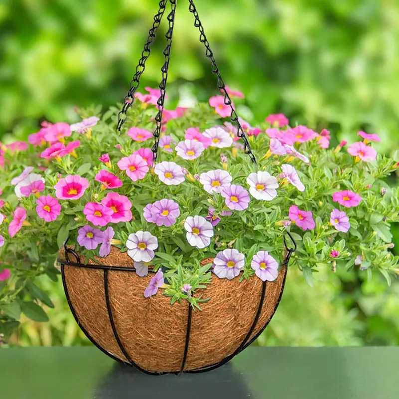 Wholesale Garden Supplies 14 Inch Coir Metal Hanging Pot For Plants Flower Pot For Balcony Outdoor Garden Decorations