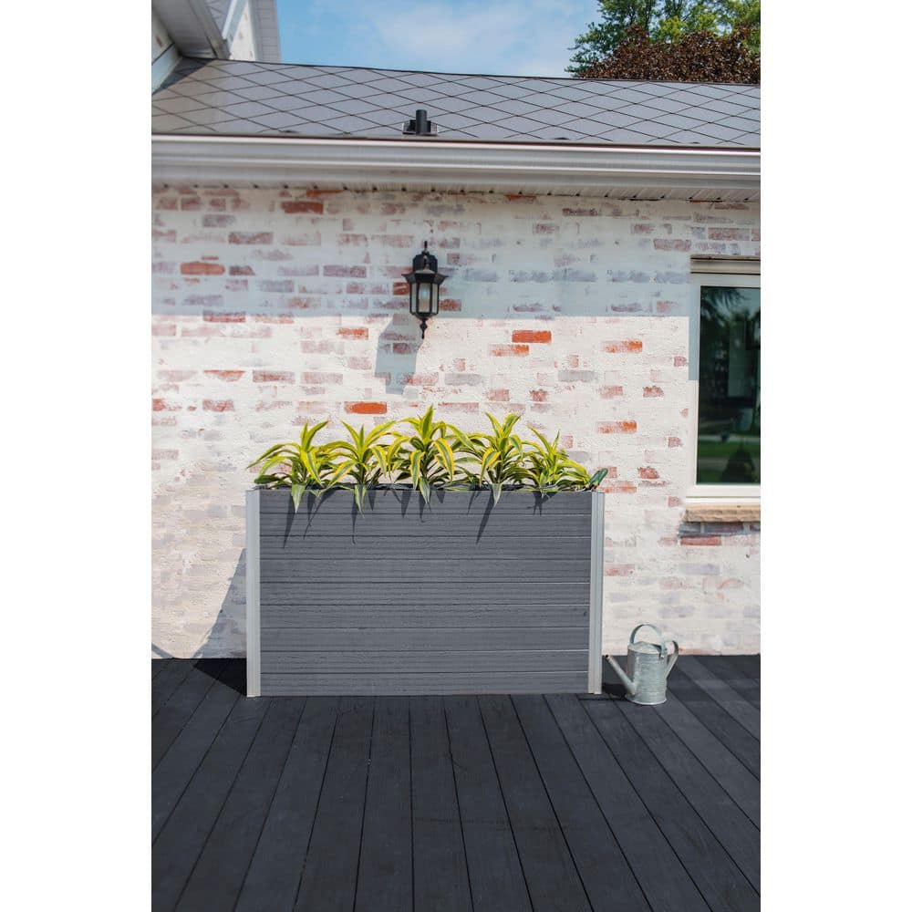 VITA Urbana 57quotL x 16quotW x 33quotH Large Vinyl Parklette Planter Slate Gray VT17613 VT17613