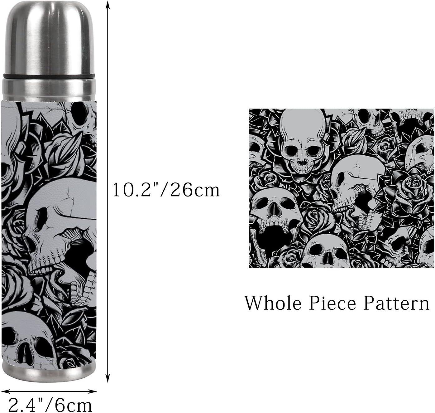 Insulated Mug Stainless Steel Water Bottle Vintage Skull And Flowers Art Vacuum Cup Travel Mug For School Office