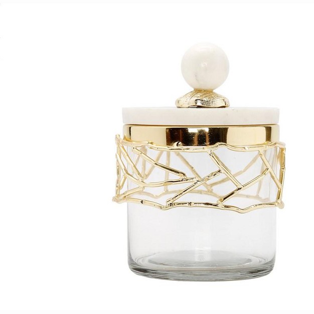 Classic Touch Glass Canister With Gold Mesh Design