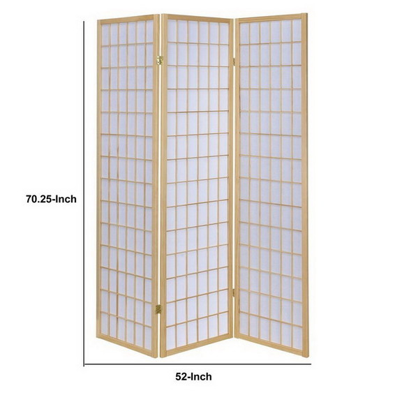 Benjara BM233240 3 Panel Foldable Wooden Frame Roo...