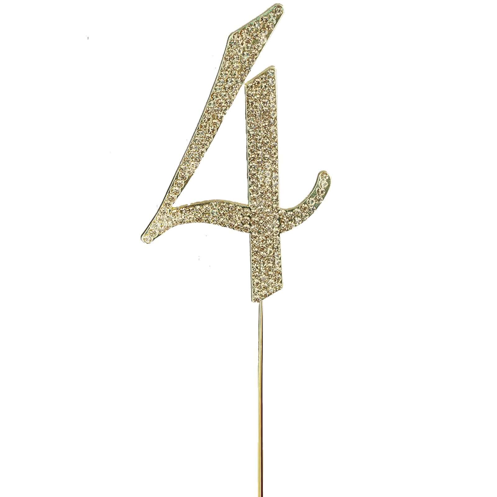 Gold Rhinestone Monogram Letter and Number Cake Toppers 4.5