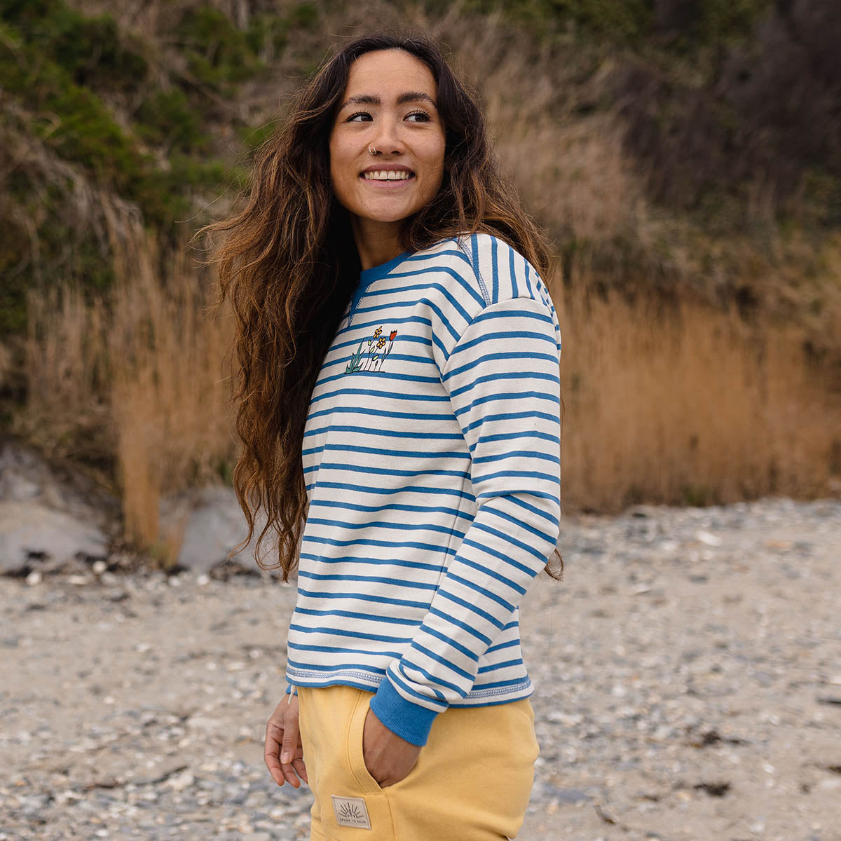 Bloom Hemp Sweatshirt - Soft Cobalt Stripe