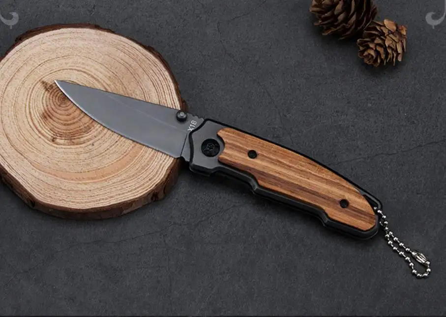 X18 Outdoor Camping mini pocket keychain folding knife 3cr13mov blade wood handle camping hunting outdoor survival EDC tools