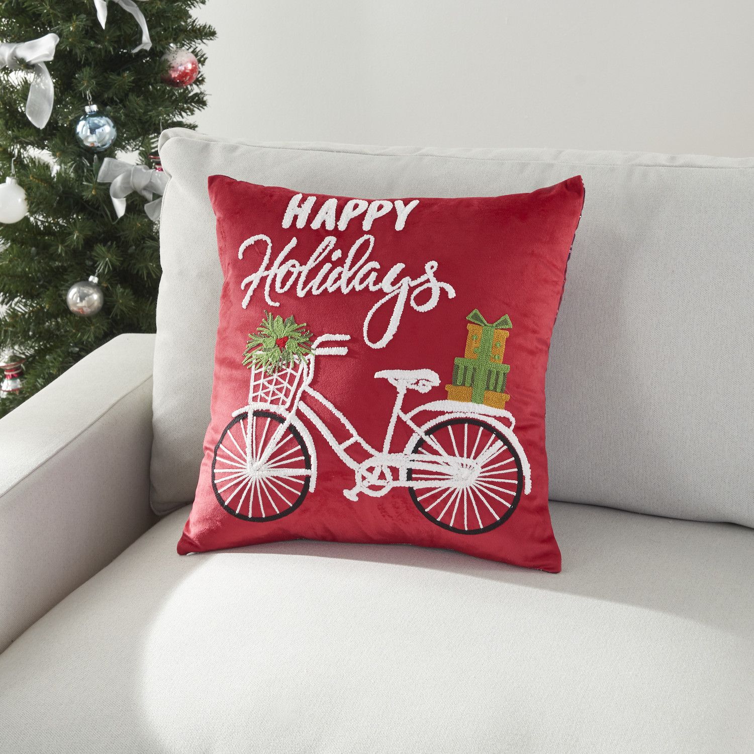 Mina Victory Holiday Bike Throw Pillow