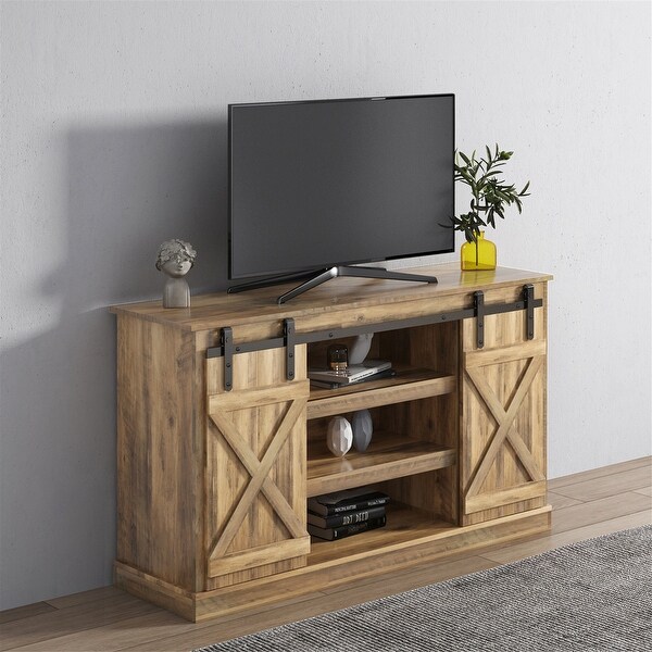 TV Stand Farmhouse Sliding Barn Door Flat Screen Media Console Table