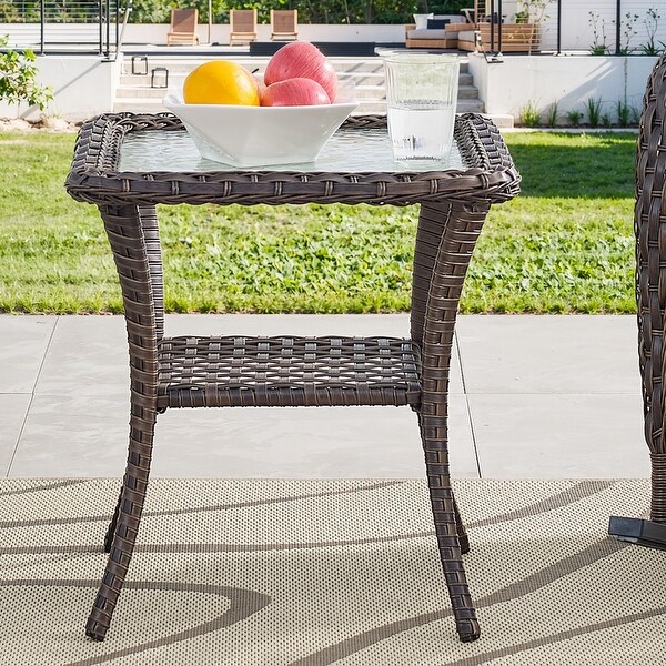 Tempered Glass Top Patio Side Table for Balcony