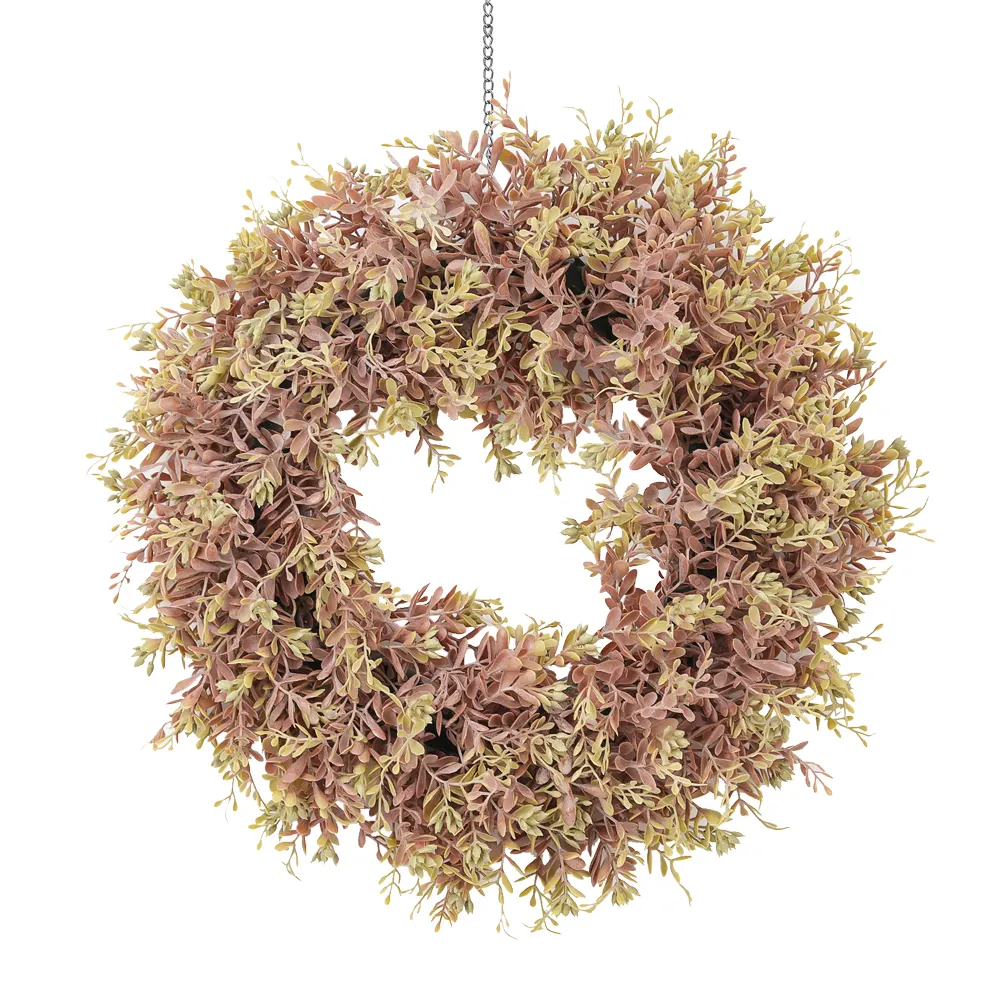 Hh 61 Hot Sale Garden Supplies Leaf Garland Artificial Pink Plant PE Grass Decorative Wreath for Front Door