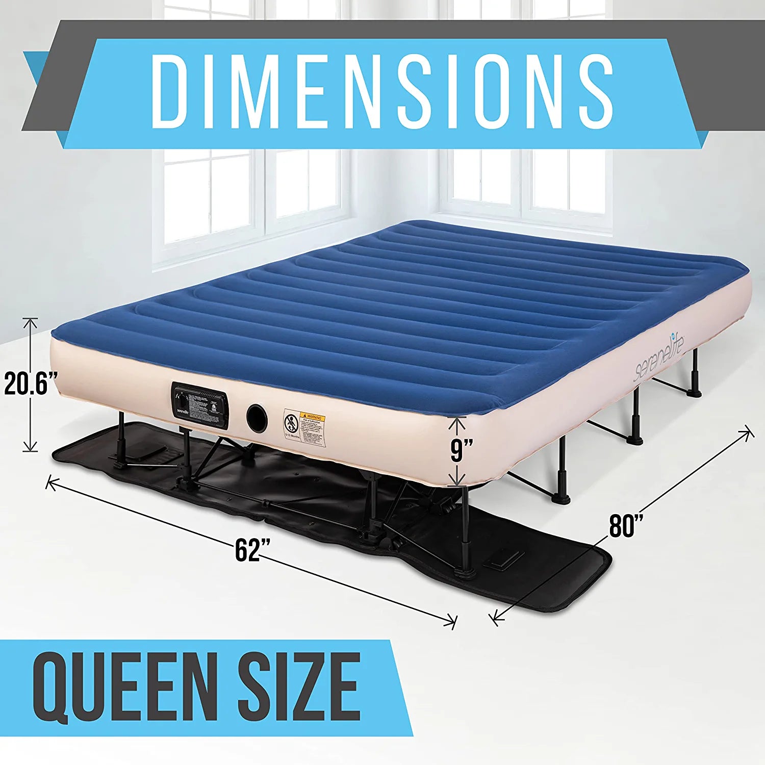 Premium Raised Airbed with Frame and Built-In Power Inflating Pump (Queen)