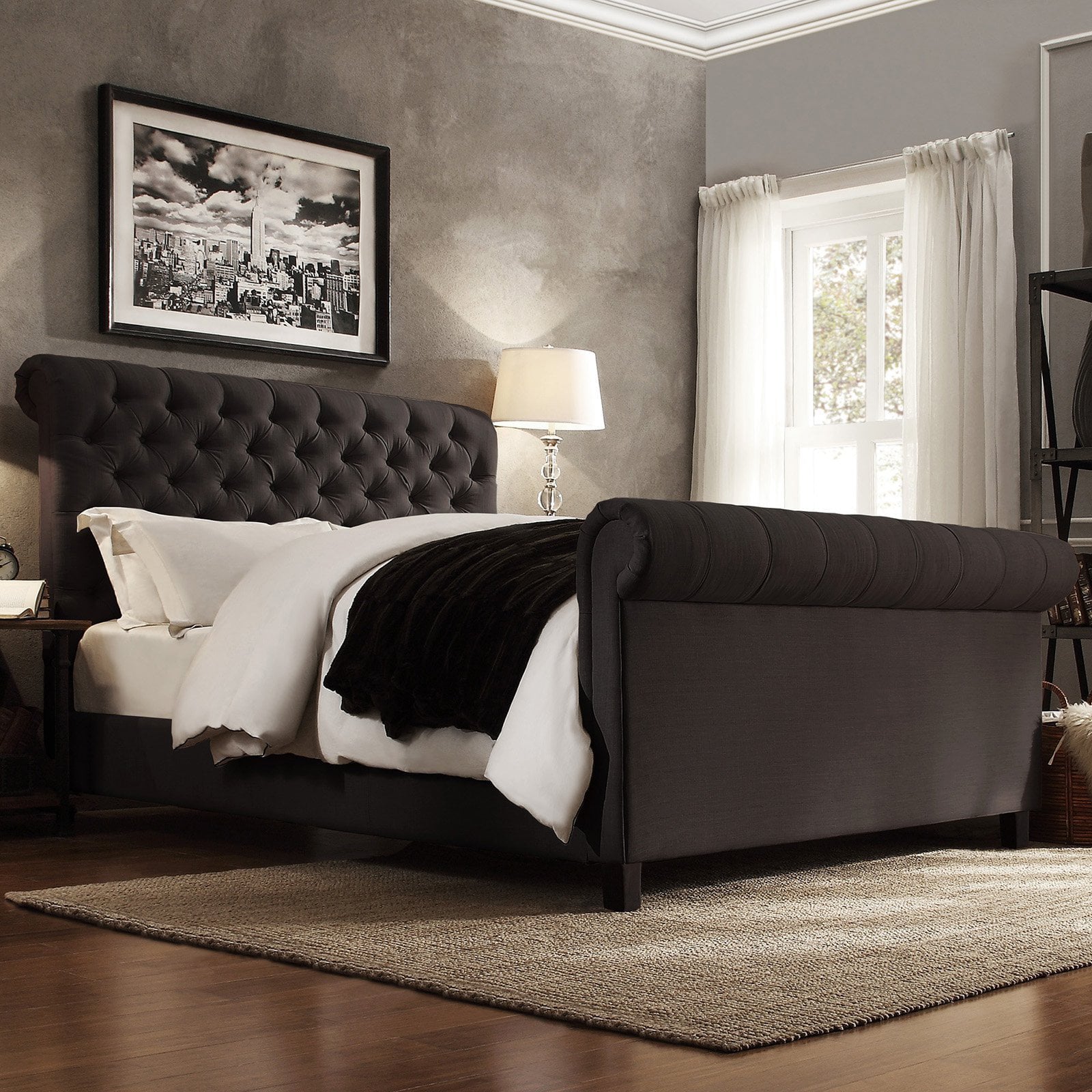 Weston Home Ellesmere Tufted Upholstered Sleigh Bed