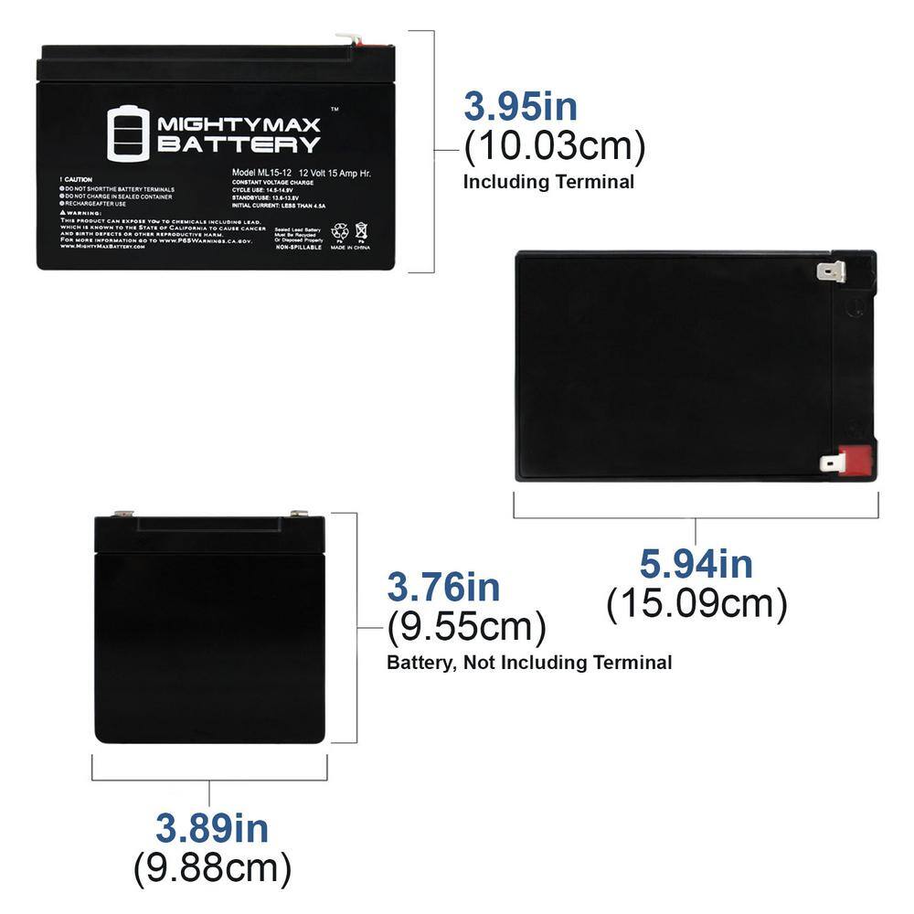 MIGHTY MAX BATTERY 12V 15AH F2 Replaces Pride Go Go Elite Traveller - 2 Pack MAX3536007