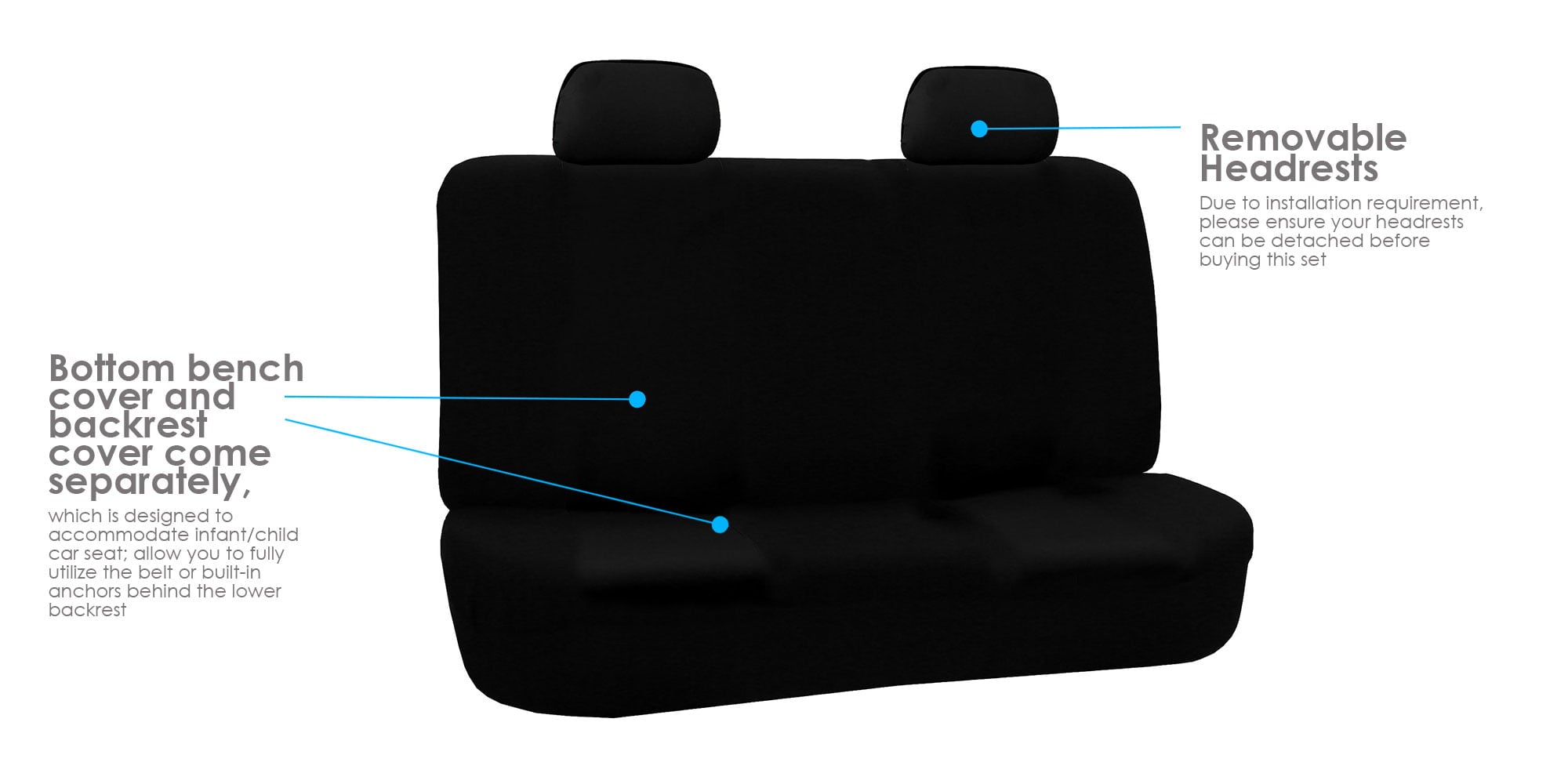 FH Group Flat Cloth Universal Seat Covers Fit for Car Truck SUV Van - Rear Bench FB050012BLACK