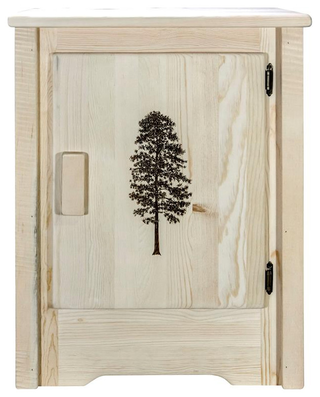 Montana Woodworks Homestead Wood Accent Cabinet with Engraved Pine in Natural   Rustic   Accent Chests And Cabinets   by Homesquare  Houzz