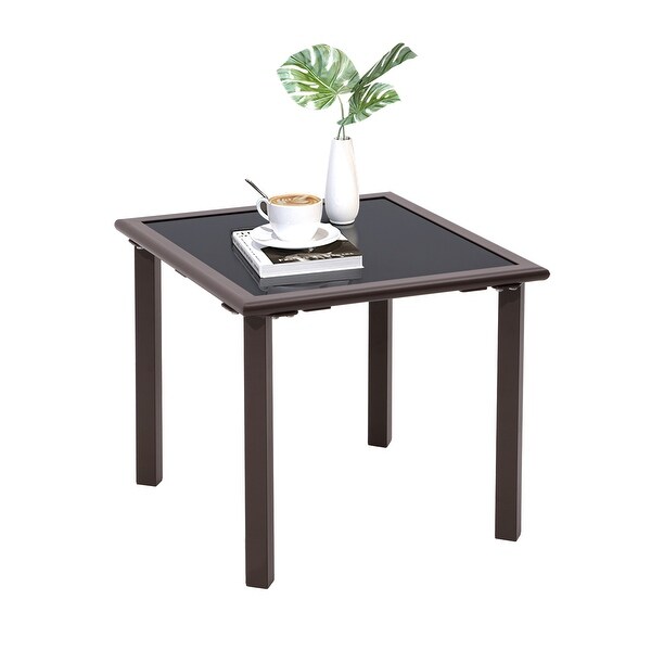 VredHom Outdoor Patio Square Side/End Table with Tempered Glass Top